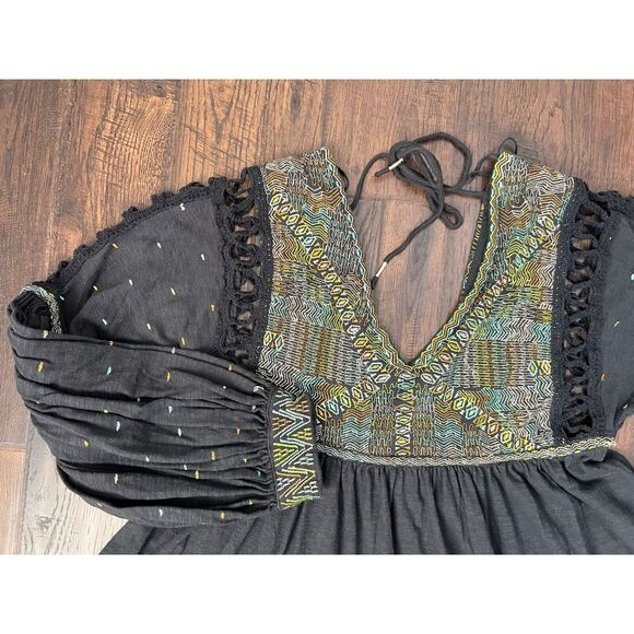 Free People XS Bohemian Prairie Babydoll Ruffle Tiered‎ Cottage Core Embroidered - Picture 2 of 9